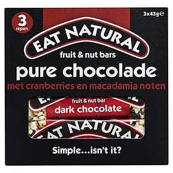 Eat Natural Fruit nut bars pure chocolade 3x45g 135g - Holland Supermarkt