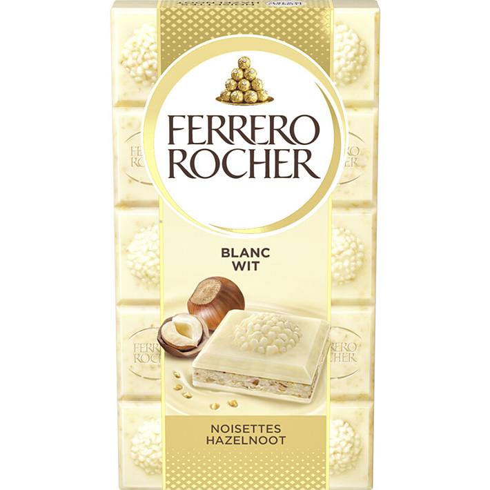 Ferrero Rocher Tablette de chocolat blanc noisettes 90g - Hollande  Supermarché